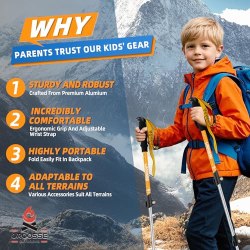 Lightweight Collapsible Kids Hiking Poles - Retractable Kids Hiking Stick, Telescoping Aluminum Trekking Poles 2 Pack, Adj...