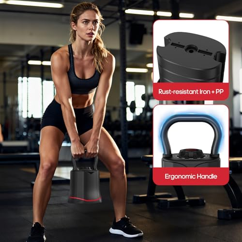 ERGOLIFE 6.5LB-40LB Adjustable Kettlebell Set, 6-in-1 Quick Weight Change, Space-Saving Weight Set for Home Gym Strength T...