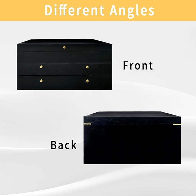 Silverware Storage Box,3 Layers Wooden Silverware Chest Case with Drawer,15.35" x 11.41" Flatware and Utensil Organizer for Kitchen(Flatware Not Included) (Black)