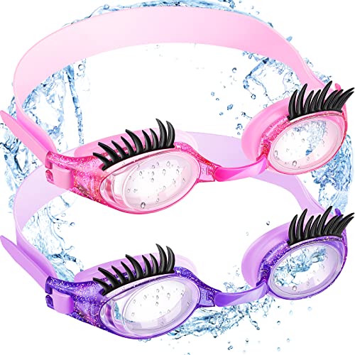 Konohan 2 Pieces Kids Swim Goggles Eyelashes Girls Funny Swim Goggle No Slip Leak Anti Fog UV Glasses for Lash Extensions