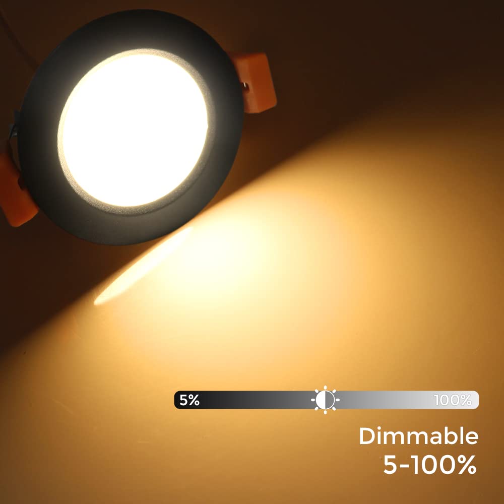 Ledlightsworld 2 Inch Dimmable Led Recessed Downlight, 3W (35W Equivalent), 3000K Warm White, Black, Aluminum, Model Btd-Ww