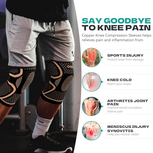 INDEEMAX Copper Knee Brace for Women Men 2 Pack, Knee Compression Sleeve for Knee Pain, Arthritis, Running,Sports and Reco...