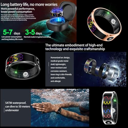 DJ.KEKAO Smart Ring with Color Screen|Track Heart Rate, Sleep, Blood Oxygen,Steps |Power|Display| Short-Form Video/Remote ...