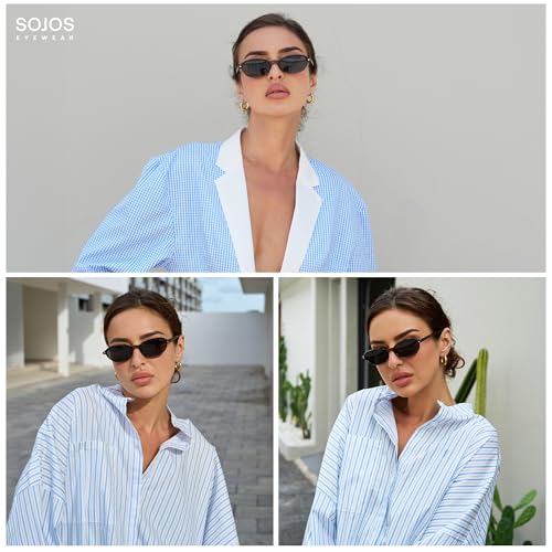 SOJOS Retro Polarized Rectangle Oval Sunglasses for Women Men,Trendy Petite Shades Skinny Rim UV400 Protected SJ2668