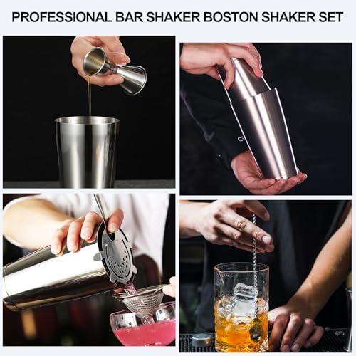 Mwellewm Cocktail Shaker Boston Shaker Set 15 Pcs Professional Bartender Kit Bar Shaker Stainless Steel Drink Shaker Barte...