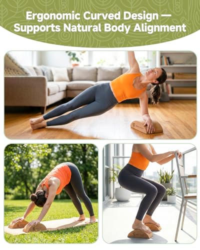Rocalt 2 Pack Cork Yoga Blocks, Half Moon Yoga Block & Calf Stretching, Cork Foot Stretcher for Plantar Fasciitis Relief, ...