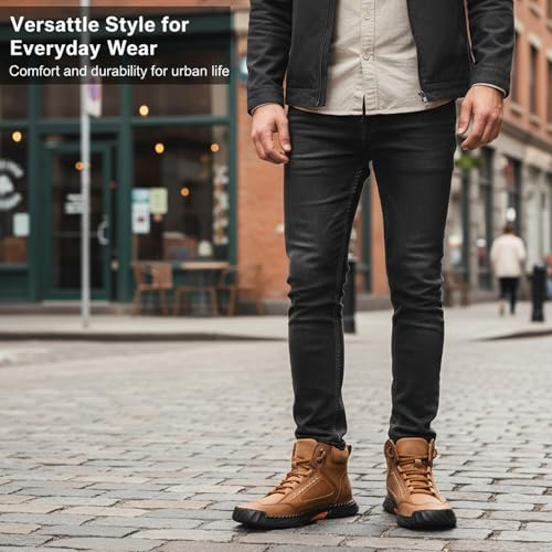 CrazySavage Mens Casual Leather Orthopedic Handmade Boots Fashion Mid Top Walking Driving Shoes Waterproof Arch Support Sp...