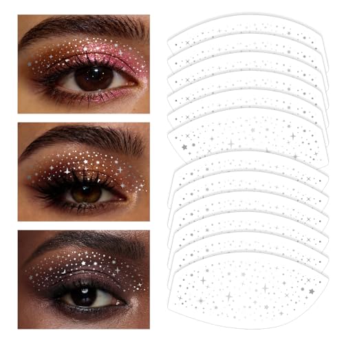 6 Pairs Valentine's Day Eyeshadow Tattoo Eye Decorations Makeup Patches Eye Speckles Glow Up Make-Up Patches Silver Stars ...