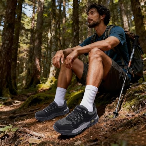 AMAPO Hiking Shoes for Men, Lightweight Breathable Outdoor Trekking and Trail Sneakers Medium and Wide Width