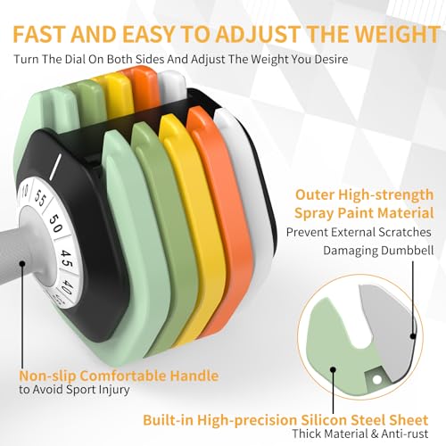 SKOK Adjustable Dumbbells Set, 55LB Adjustable Dumbbell Weight Set for Men and Women with Anti-Slip Fast Adjust Weight by ...