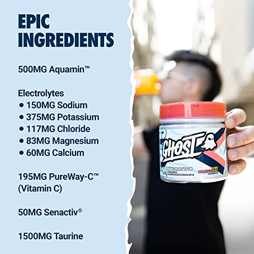 GHOST Hydration, Kiwi Strawberry, 40 Serv, Electrolyte Powder - Drink Mix Supplement with Magnesium, Potassium, Calcium, V...
