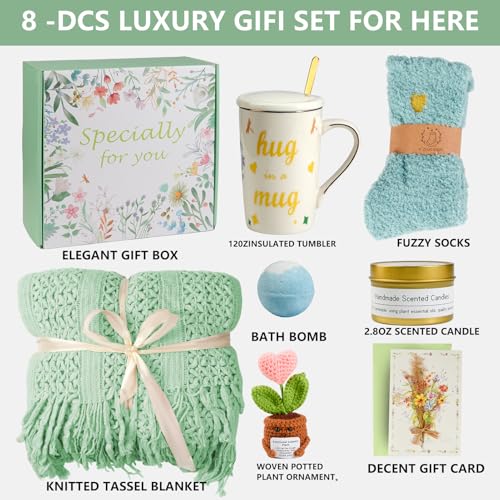 TOYIYAR Self Care Gift Basket for Women - Recovery Gifts for Her,Get Well Soon Gift Box with Blanket, Cozy Socks, Candle, ...