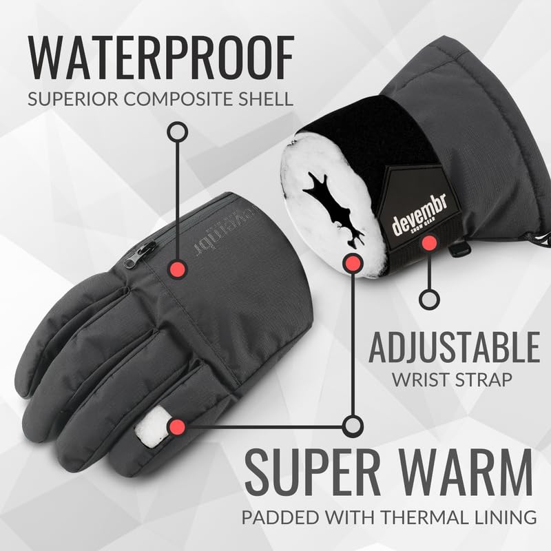 devembr Snowboarding Gloves with Wrist Guards, Ski Gloves Touchscreen