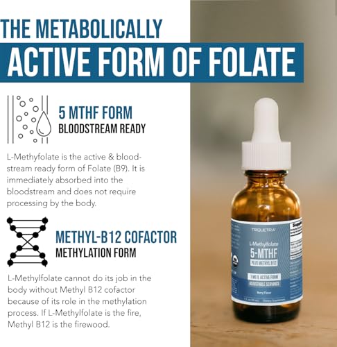 Organic Methyl Folate 1000 mcg + Methyl B12 Cofactor (300 Servings) – Metabolically Active 5-MTHF Form, Organic Berry Flav...