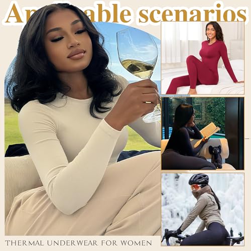 DHSO Long Sleeve Thermal Shirt For Women Fleece Lined Undershirt - Soft Warm Base Layer Tops Cold Weather