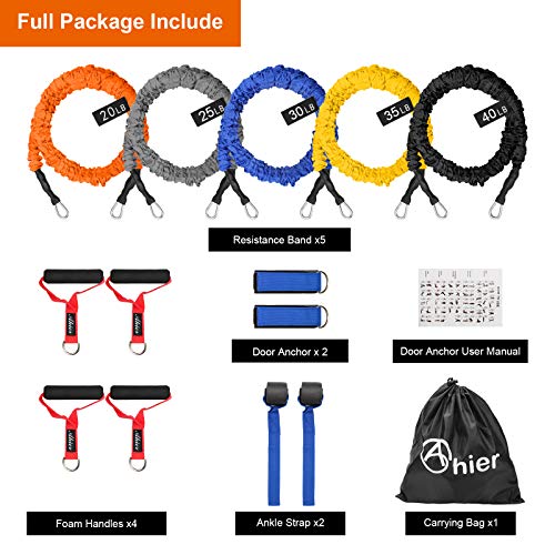 AHIER 14PCS Resistance Bands Set, Exercise Bands for Men & Women, 20lbs to 40lbs Workout Bands, Elastic Resistance Bands w...