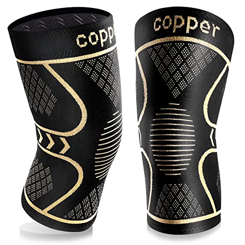 Copper Knee Braces for Women and Men 2 Pack, Knee Compression Sleeve for Knee Pain, Arthritis,ACL, Meniscus Tear, Joint Pa...