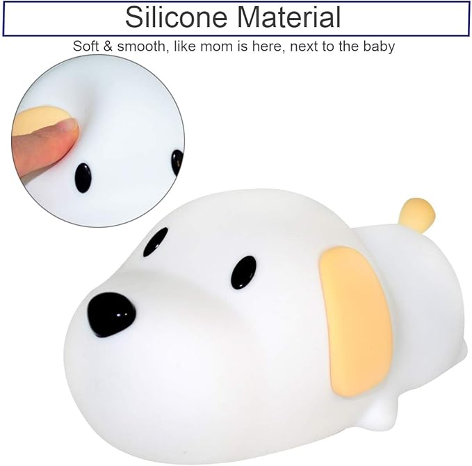Silicone LED Papa Puppy Night Light Touch Sensor Switching Night Lamp, Transform Between Warm White 2700K and White 6500K, Safe SIL+ABS, Sleep Timer Setting for Kids Babies Bedside and Nursery