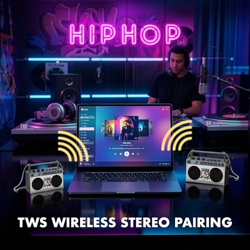 Portable Bluetooth Speakers, Retro Speakers Bluetooth Wireless Wearable Mini Bluetooth Boombox with 27” Neck Chain, FM Rad...