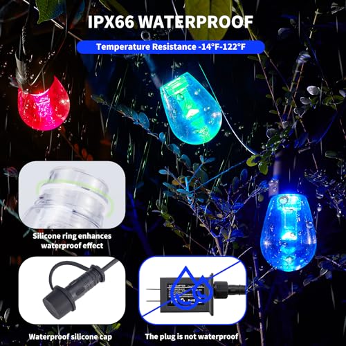 Outdoor String Lights 50FT, Outdoor Lights for Patio with 20 Dimmable RGBW LED Bulbs, IP66 Waterproof Shatterproof, with A...