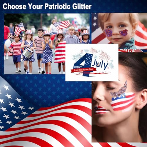 Boko 50ML Body Glitter Gel, Red White Blue 4th of July Chunky Glitter for Face Hair Body Makeup, Patriotic Glitter for USA...