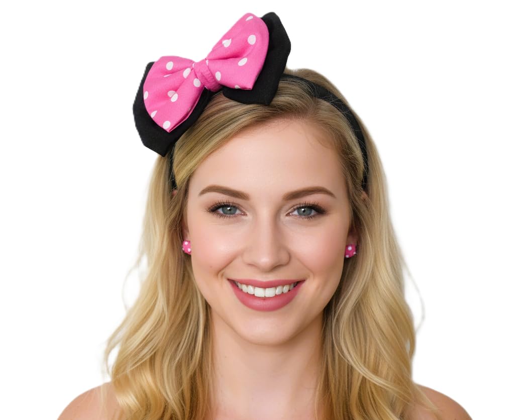 MeeTHan Pink Polka Dot Bows Mice Mouse Hair Clips Ears Elastic Bands Costume Accessories: M12 (Minnie clip 6 cm)