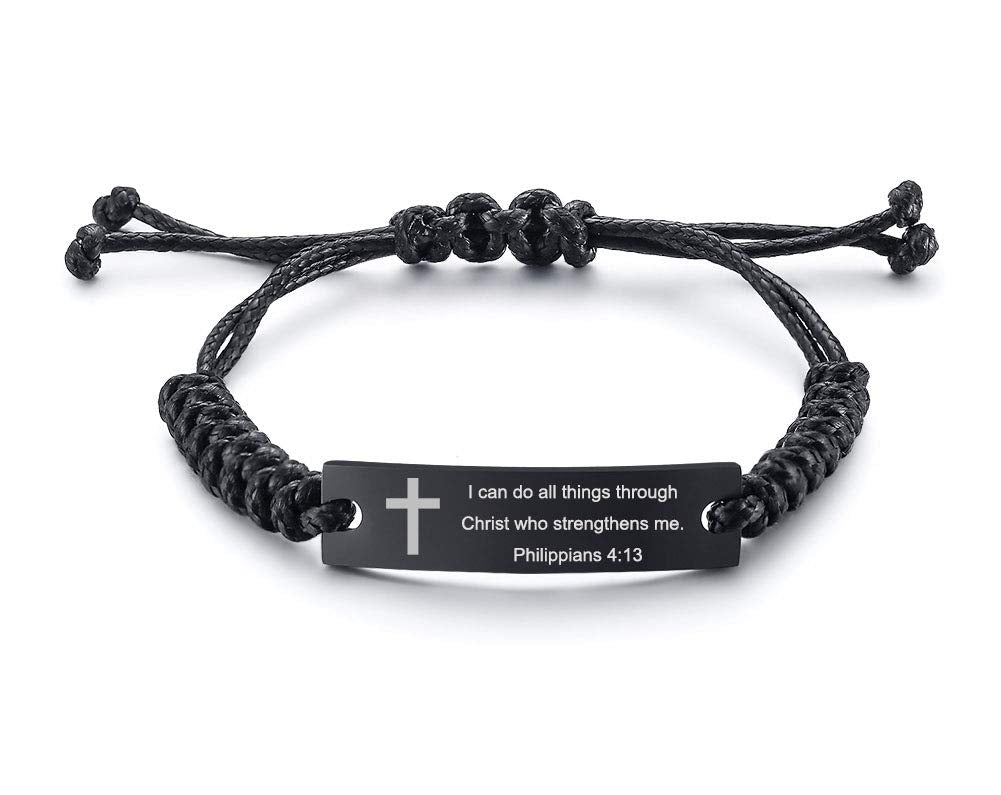 Religious Bible Verse Quotes Bracelet Faith Christian Adjustable Cord Stainless Steel Encourage Inspirational ID Bracelets for M