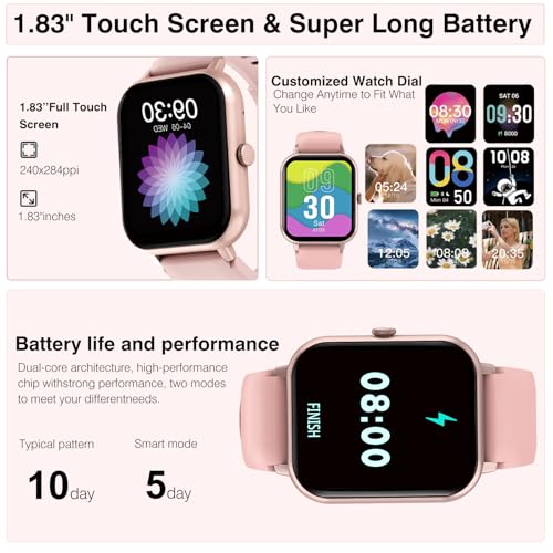 Smart Watch for Men Women Compatible with IOS Android Phone, 1.83" Full Touchscreen IP68 Waterproof Smart Watches,Fitness ...