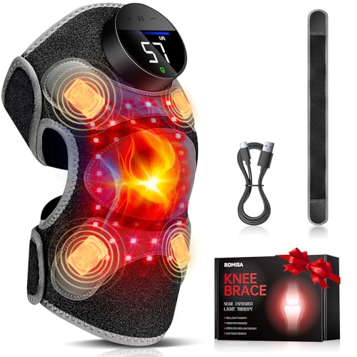 Upgraded PRO Red Light Therapy Knee Brace & 4 Vibration Massage - Rechargeable Controller, 660nm&850nm Red Light Therapy H...