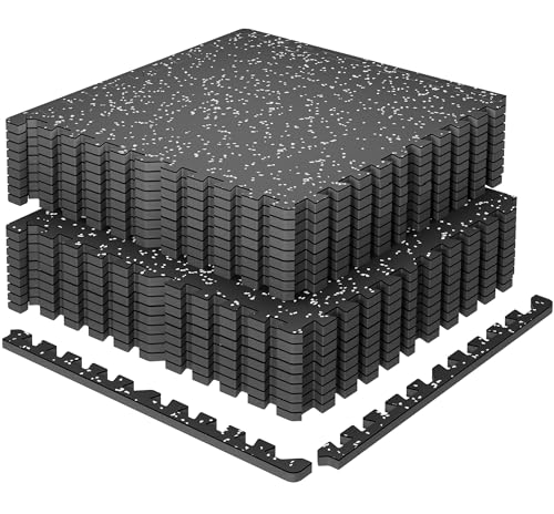 SUPERJARE 0.79'' Extra-Thick Exercise Equipment Mats, 18 Pcs 72 Sq Ft Rubber Top Floor Tiles with High Density EVA Foam, I...