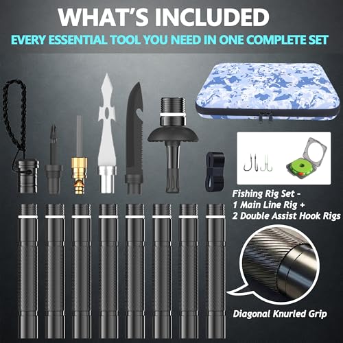Aluminum Tactical Hiking Stick, 8-Section Adjustable Walking Staff with Accessory Storage, Modular Trekking Pole Kit for H...