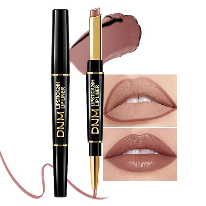evpct 1Pcs Nude Brown Velvet Matte Lip Liner and Lipstick Combo Set Kit for Women, Magic 24 Hours Lipstick and Lip Liner Makeup Set Stain Long Lasting Waterproof labial, 48#
