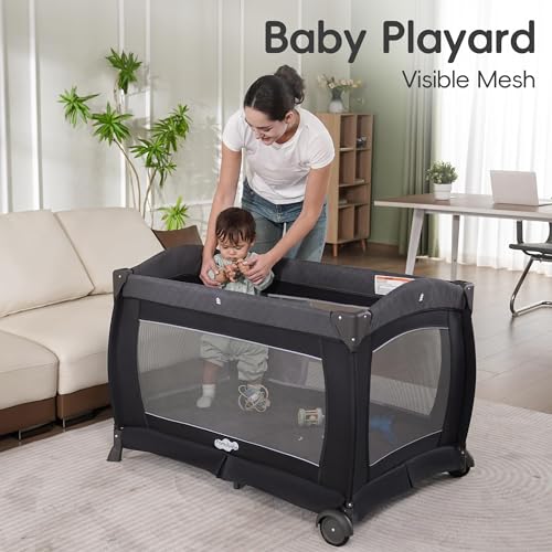 Pamo Babe Pack and Play 4 in 1 Playard Portable Playard Foldable Playpen for Baby and Toddler Portable Crib Mattress Diape...