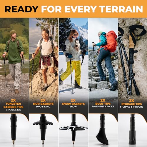 Foxelli Lightweight Trekking Poles – Compact Walking Sticks with Quick Locks, Ergonomic Cork Grip & All-Terrain Accessorie...