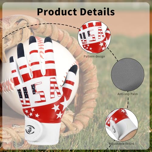 WATSAVPUP Youth Baseball USA Flag Glove American Flag Batting Gloves Comfortable Fit Breathable Durable Lightweight Design...