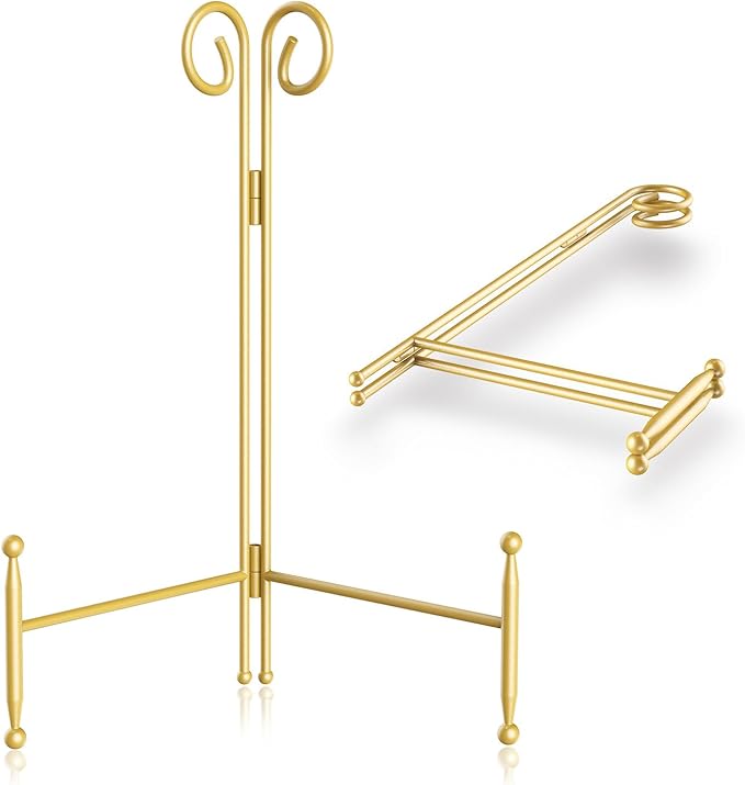SVENJBB Plate Holder Display Stand, 6 Inch Decorative Plate Stands for Display, Gold Iron Easel Display Stand for Picture, Book, Photo Frame and Decorative Plates (2 Pack)
