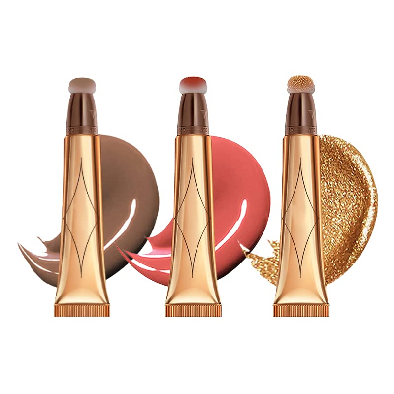 3 Color Contour Beauty Wand, Highlighter ，Blush，Face Concealer Contouring with Cushion Applicator Long Lasting & Smooth Matte Finish Liquid Illuminator Makeup Stick .(01#Contour +03#Blush+06#Highlighter)