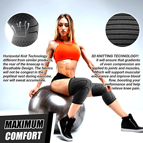 NEENCA Knee Braces for Knee Pain Women & Men -2 Pack Knee Sleeves for Knee Pain Set, Knee Brace Compression Sleeves, Knee ...