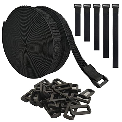 UONIKA 40ft Hook and Loop Straps with 60 Buckles, Adjustable Reusable Cable Straps, Arbitrarily Cut Fixing Nylon Cinch Strap