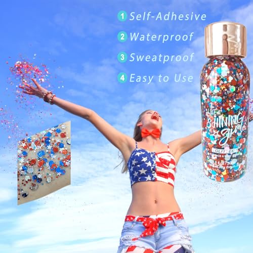 Red White and Blue Body Glitter, Hair Glitter, Red White and Blue Accessories USA Flag Pride Face Glitter, Hair Gel for In...