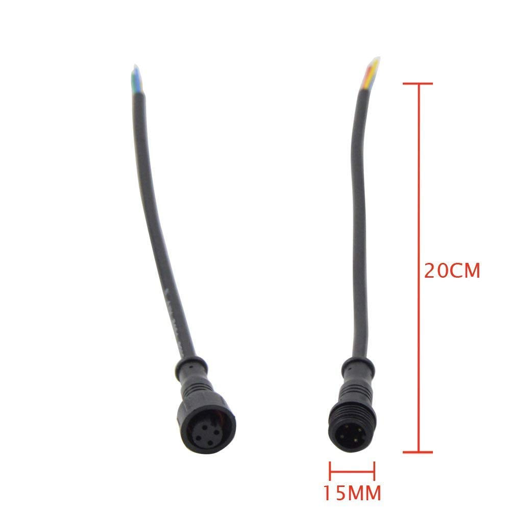 WESIRI 4pin Black Electrical Connector - 5Pairs LED Lights Extension Cable 20cm/Pair, 0.2mm², Model 5Pairs 4pin S