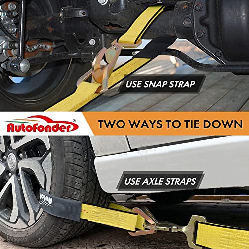 Autofonder Heavy Duty Adjustable Car Tie Down Kit with Snap Hooks -Break Strength 10,000 lbs-Working Load 3333 lbs-2 Inch ...