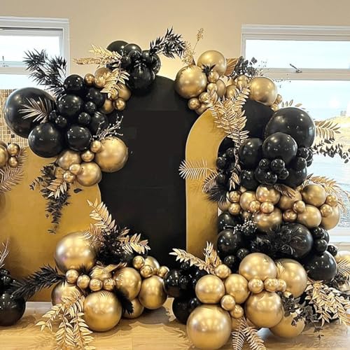 YMSZ Black and Gold Balloons, 67pcs 12 Inch Metallic Gold and Black Balloons for Birthday, Retirement, Graduation, New Yea...