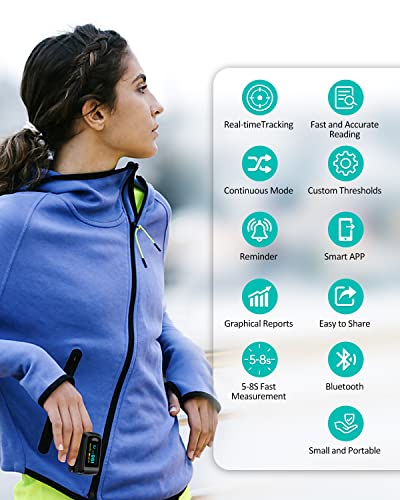 Pulse Oximeter Blood Oxygen Monitor Fingertip HealthTree Bluetooth Pulse Ox with Free APP, O2 Pulse Oximeter Finger and He...