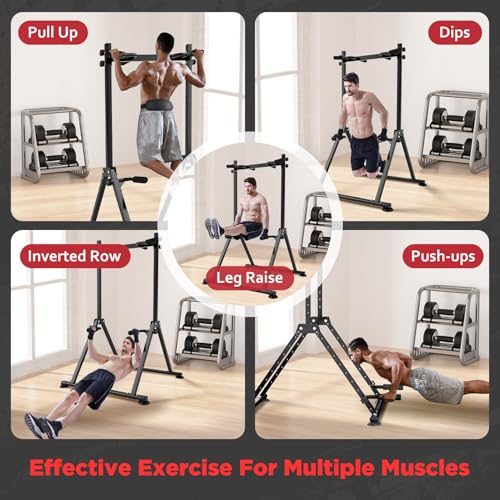 Tappio Folding Power Tower Dip Station Pull Up Bar, Multifunctional Pull Up Tower Adjustable Height, Triangular Structure ...
