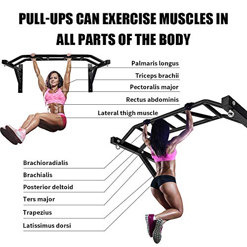 BESTHLS Wall Mounted Pull Up Bar and Dip Station, Heavy Duty Wall Mount Pull-up Chin Up Bar Multifunctional Home Gym Worko...