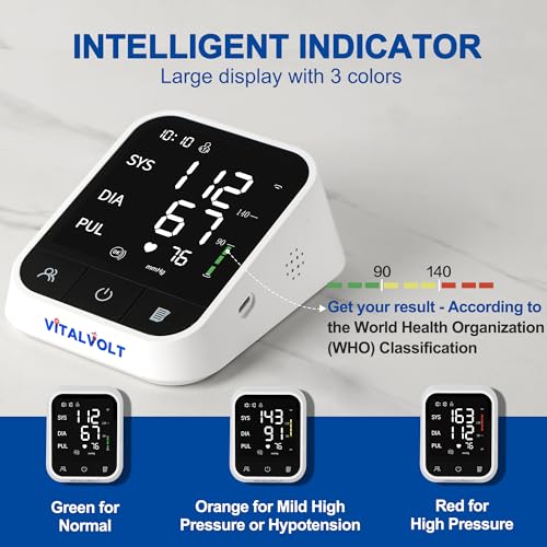 VitalVolt Smart Ai Blood Pressure Monitor for Home Use, Automatic Arm BP Machine with Large Adjustable Cuff (8.7-17”), Blu...