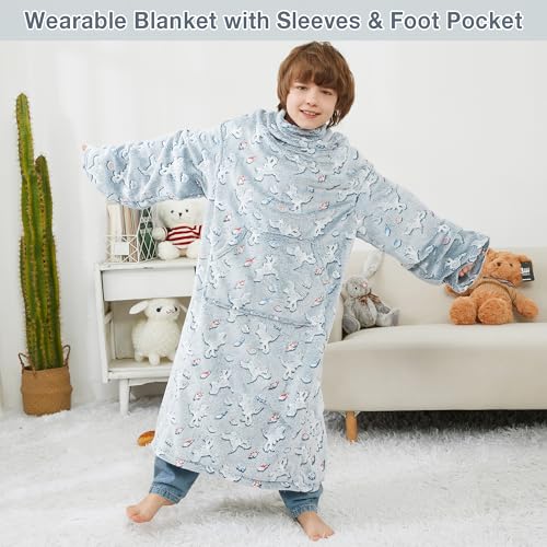 Viviland Wearable Fleece Blanket with Sleeves & Foot Pocket for Kids Lightweight Soft Blanket for Boys and Girls, 47" x 4...