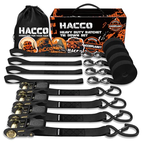 Haccoplanet Ratchet Tie Down Straps, 2340lb Break Strength, 4pc 1inch x 16FT Tie Down Strap Set with Padded Handles & Coat...