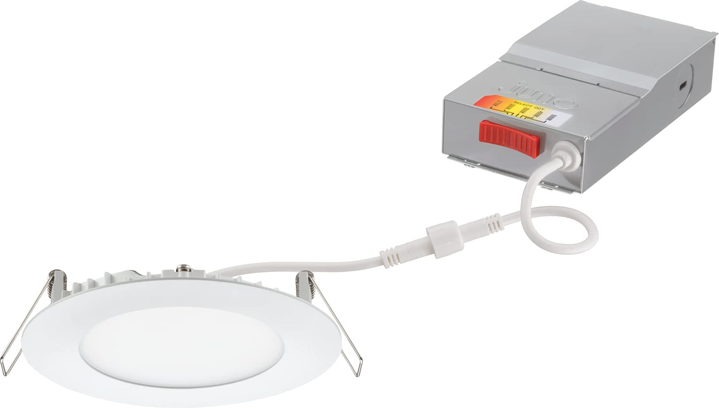Juno WF4 SWW5 90CRI MW M6 Round Baffle LED Downlight, 120 Volts, 2700K/3000K/3500K/4000K/5000K, Triac Dimming, 4-Inch Ultra-Thin, Matte White (Pack of 2)
